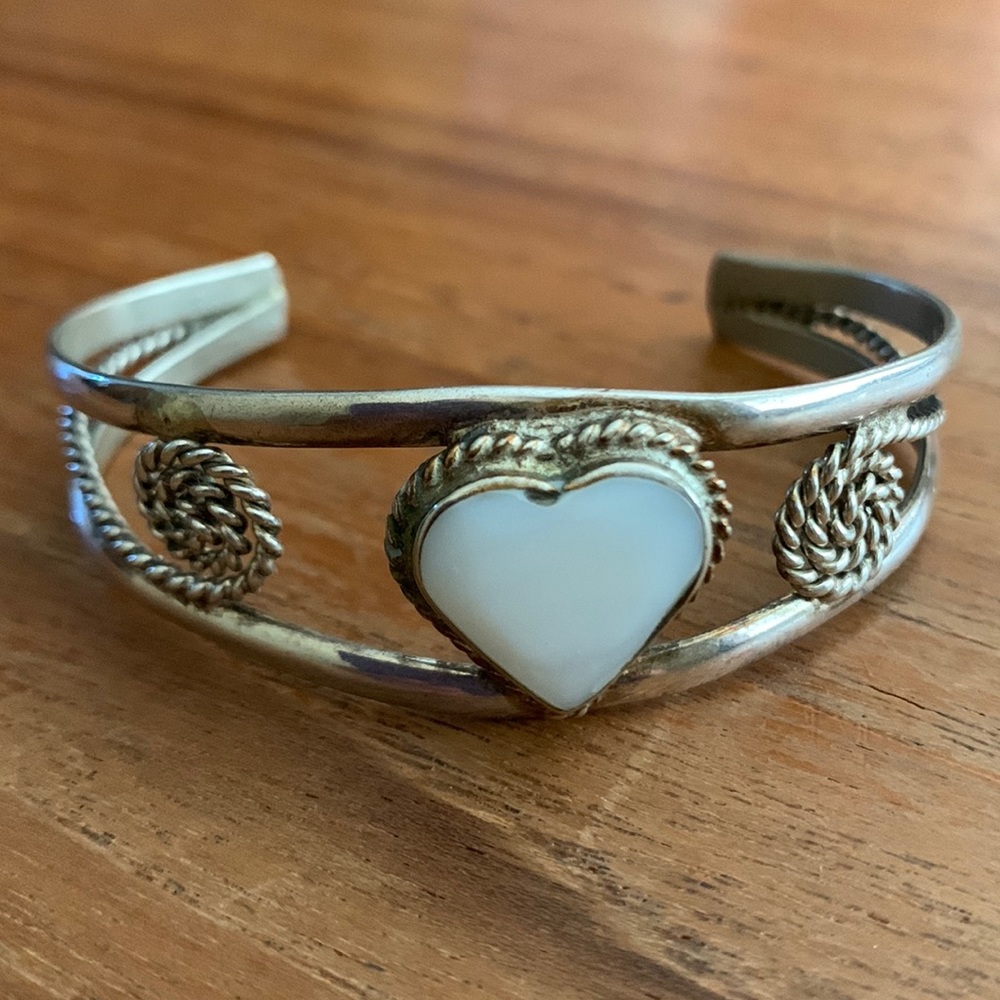Vintage silver and quartz cuff heart bracelet